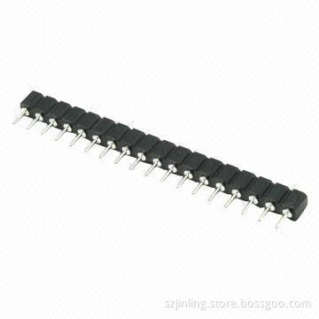 2.54 Machined Female Header, H=3.0, 1 x 18P, Straight, L=6.15, Dip=3.15, Gold/Tin Plated, PPS, Black